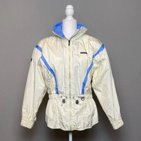 Vintage Descente Women's Ski Jacket Size XS Water-Resistant Cream & Blue Adjusta - Picture 1 of 13